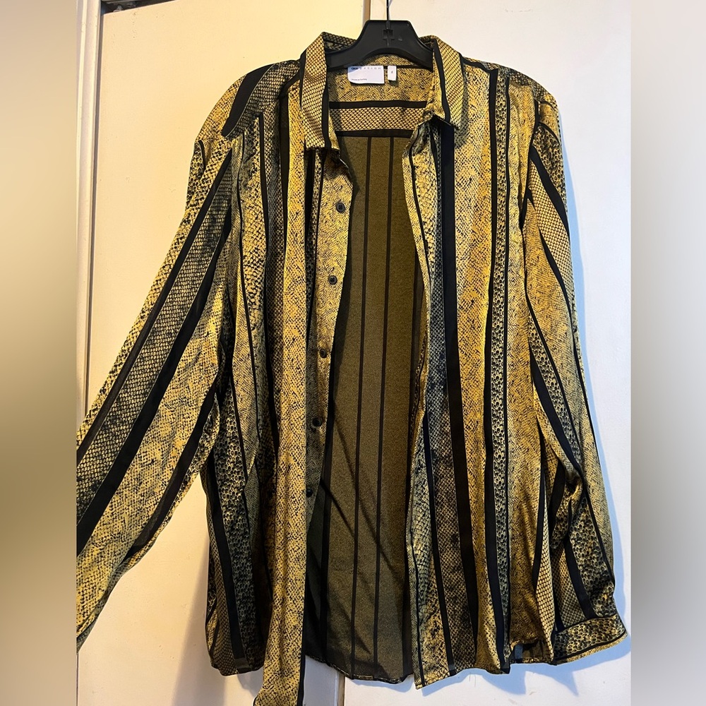 ASOS design regular fit party shirt in gold animal skin stripe